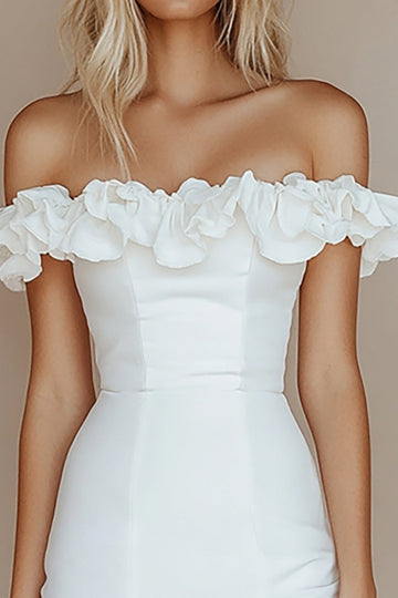 Ruffle Bodycon White Off The Shoulder Graduation Dress